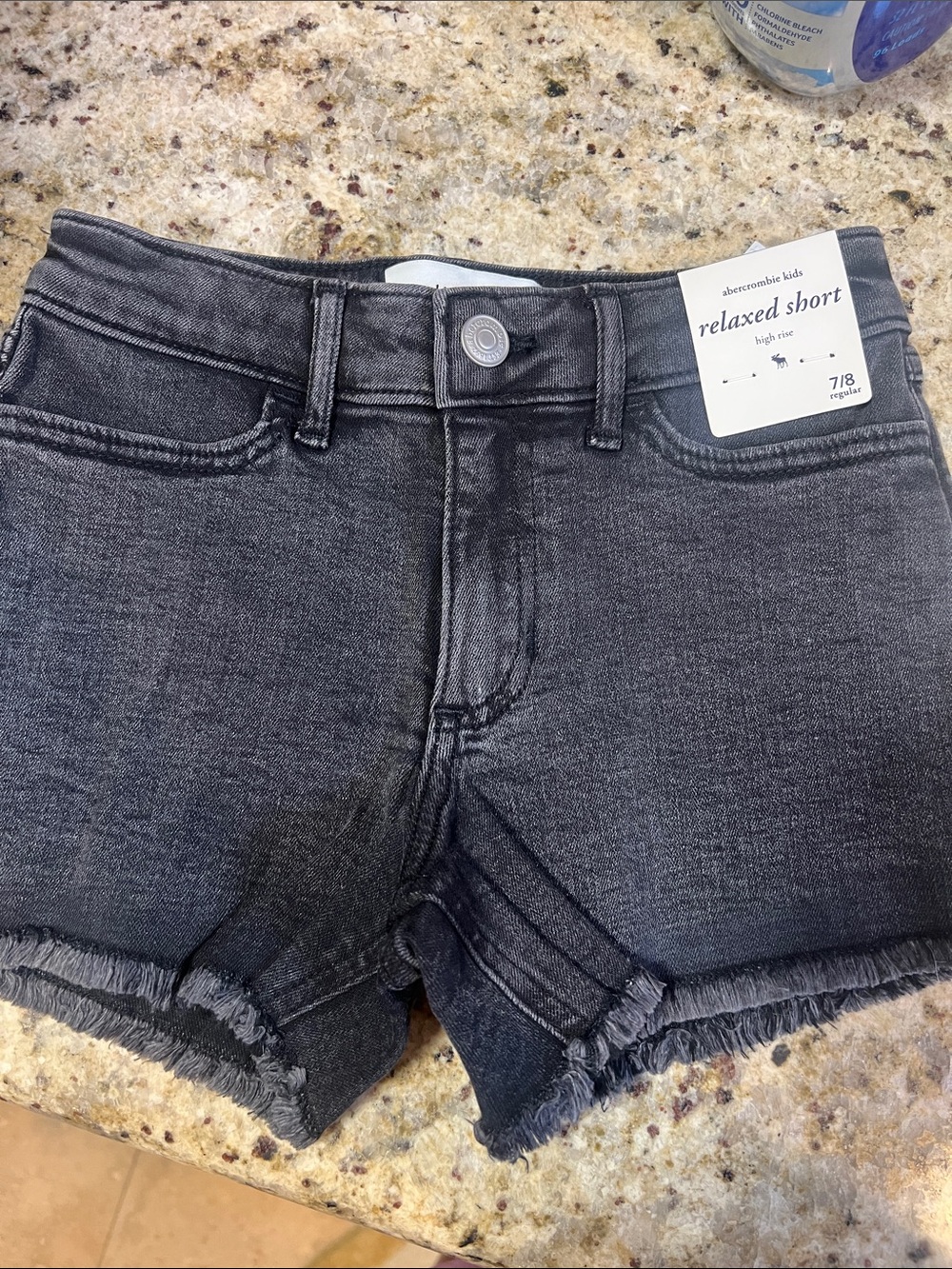 Abercrombie & Fitch Girls Black Washed Relaxed High-Rise Denim Shorts